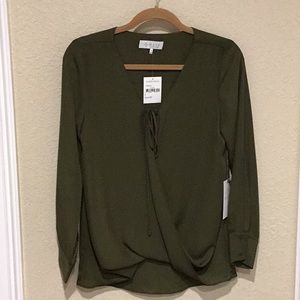 Gorgeous olive green polyester blouse